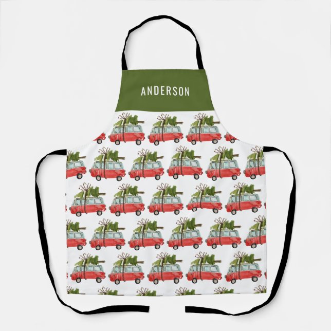 Modern vintage camper van Christmas tree family Apron (Front)