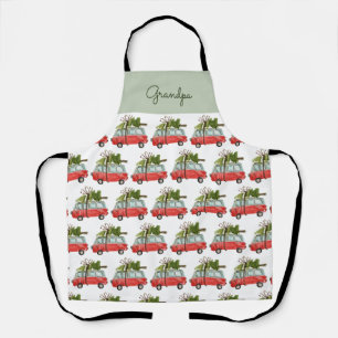 Modern vintage camper van Christmas tree family Apron