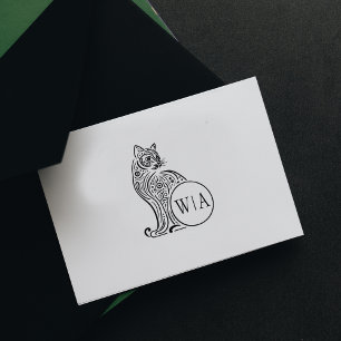 Modern Vintage Cat Monogram Rubber Stamp