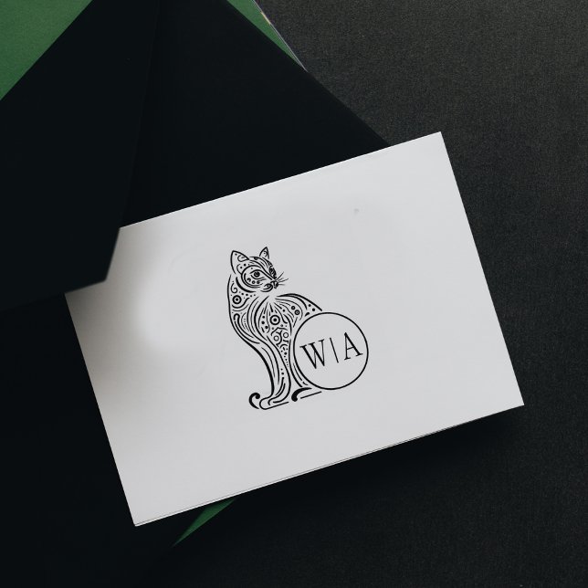 Modern Vintage Cat Monogram Rubber Stamp (Creator Uploaded)