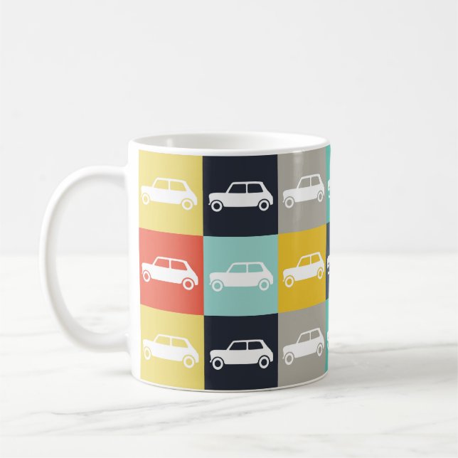 Modern Vintage Checkerboard Mini Cooper Coffee Mug (Left)