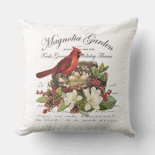 Modern Vintage Christmas Cardinal Cushion
