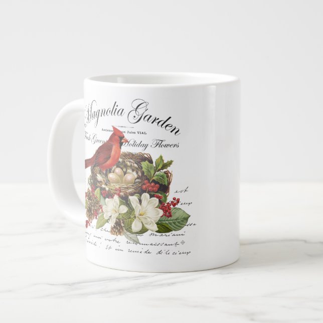 Modern Vintage Christmas Cardinal Large Coffee Mug (Front Left)