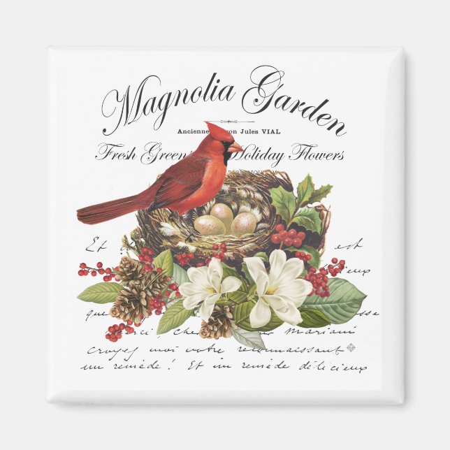 Modern Vintage Christmas Cardinal Magnet (Front)