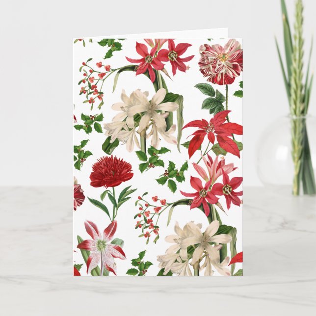 Modern Vintage Christmas Flowers Card (Front)