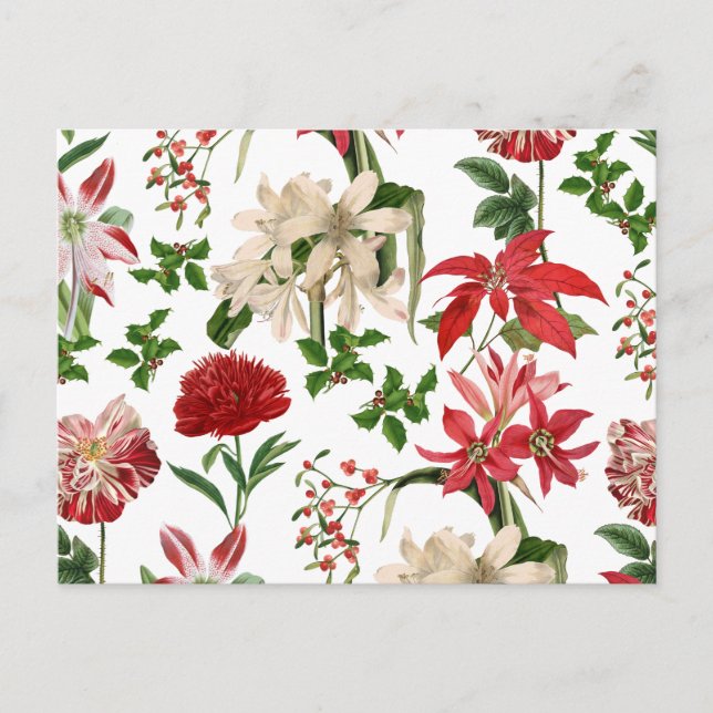 Modern Vintage Christmas Flowers Postcard (Front)