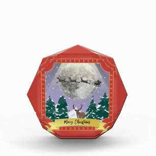 Modern Vintage Christmas Night with Santa Reindeer Photo Block