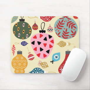 Modern vintage Christmas ornaments Pink Blue Red Mouse Pad