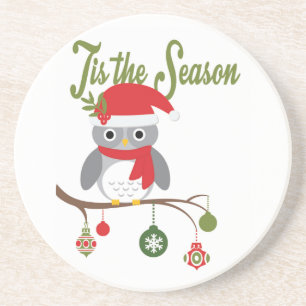 modern vintage christmas woodland owl coaster