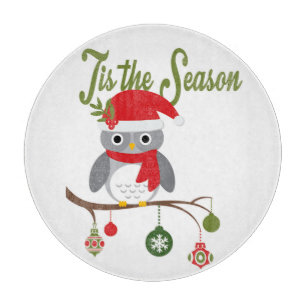 modern vintage christmas woodland owl cutting board
