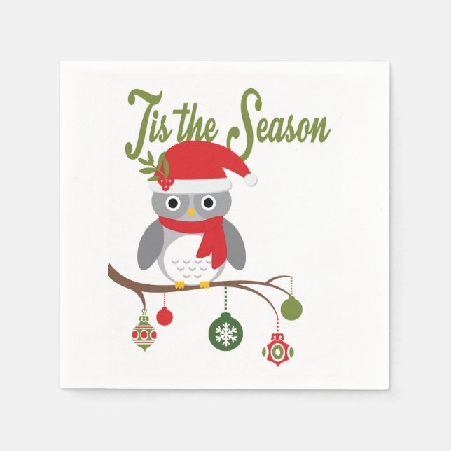 modern vintage christmas woodland owl napkin (Front)