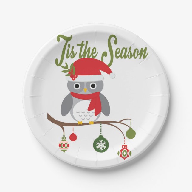 modern vintage christmas woodland owl paper plate (Front)