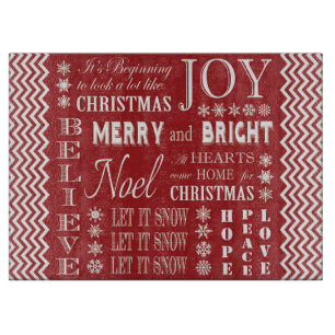 modern vintage Christmas words Cutting Board