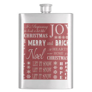 modern vintage Christmas words Hip Flask