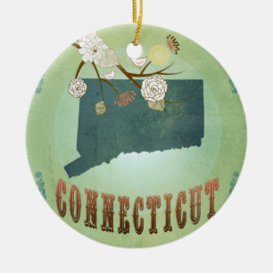 Modern Vintage Connecticut State Map – Sage Green Ceramic Tree Decoration