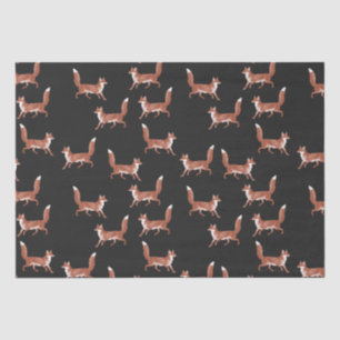 Modern Vintage Cute Red Fox Pattern on Black Tissue Paper