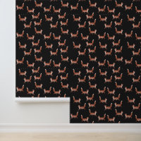 Modern Vintage Cute Red Fox Pattern on Black