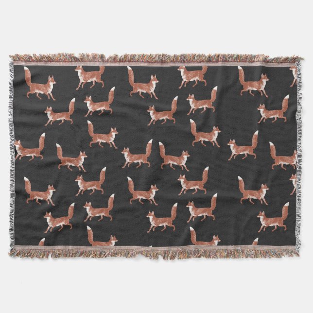 Modern Vintage Cute Red Fox Pattern Throw Blanket (Front)