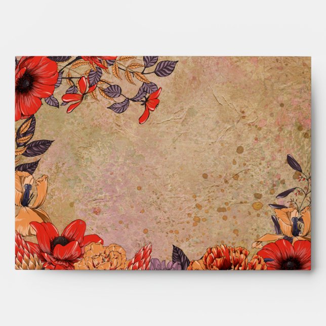 Modern Vintage Distressed Fall Floral Envelope (Front)