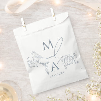 Modern Vintage Dusty Blue Monogram Wedding Favour Bag