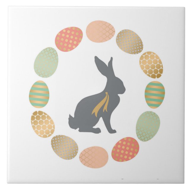 Modern vintage Easter bunny and eggs Tile (Front)