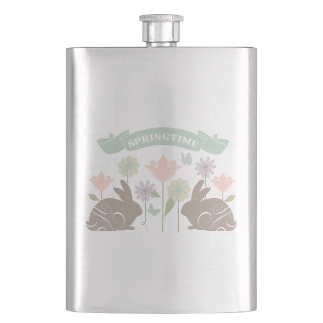 Modern vintage Easter bunny Hip Flask (Front)
