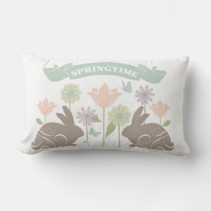 Modern vintage Easter bunny Lumbar Cushion