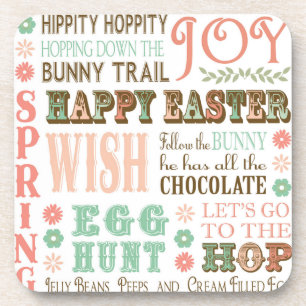 Modern Vintage Easter typography word collage Coaster