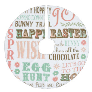Modern Vintage Easter typography word collage Faux Linen Tree Skirt