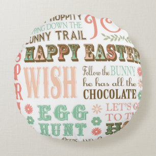 Modern Vintage Easter typography word collage Round Cushion