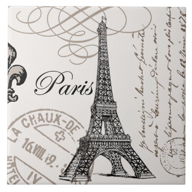 modern vintage Eiffel Tower Ceramic Tile (Front)