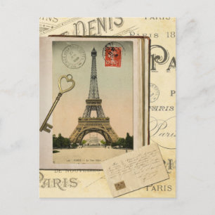 Modern Vintage Eiffel Tower collage art  Postcard