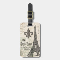 modern vintage eiffel tower luggage tag