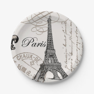 modern vintage Eiffel Tower Paper Plate