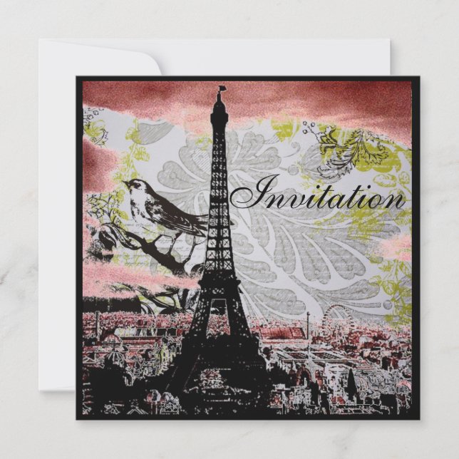 modern vintage eiffel tower paris bridal shower invitation (Front)