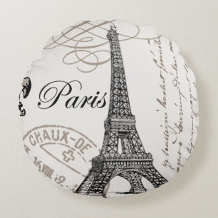 modern vintage Eiffel Tower Round Cushion