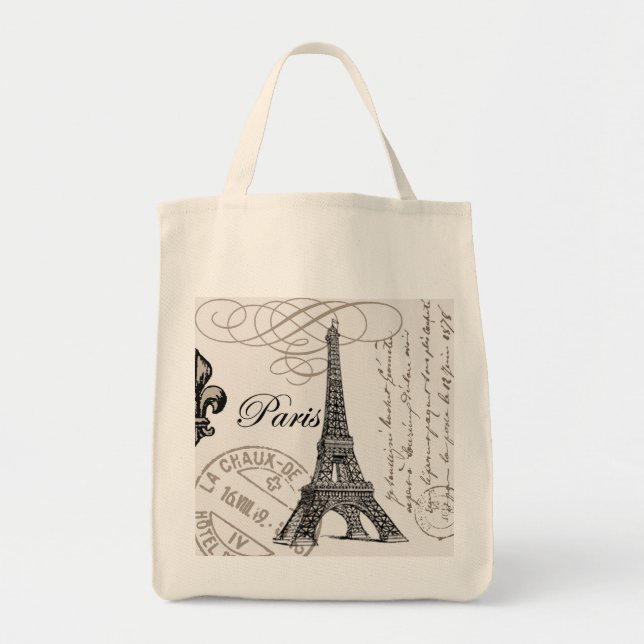 modern vintage Eiffel Tower Tote Bag (Front)