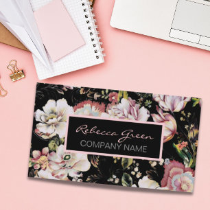 Modern Vintage Elegant bohemian black floral Business Card