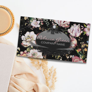 Modern Vintage Elegant bohemian black floral Business Card