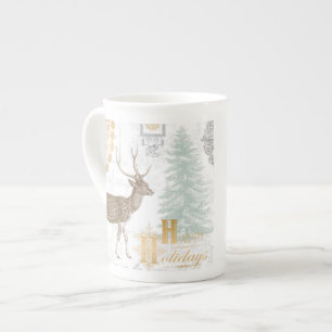 Modern Vintage Elegant winter woodland deer Bone China Mug