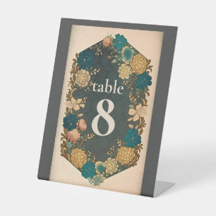 Modern Vintage Emerald Green Floral Design Wedding Pedestal Sign