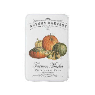 modern vintage fall gourds and pumpkin bath mat