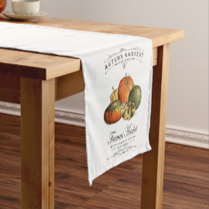 modern vintage fall gourds and pumpkin short table runner