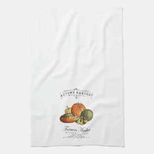 modern vintage fall gourds and pumpkin tea towel