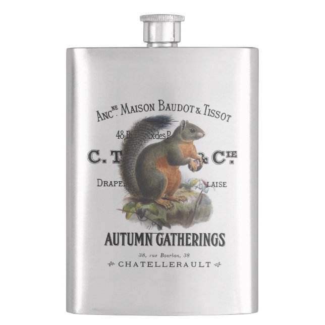 modern vintage fall squirrel hip flask (Front)
