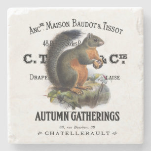 modern vintage fall squirrel stone coaster