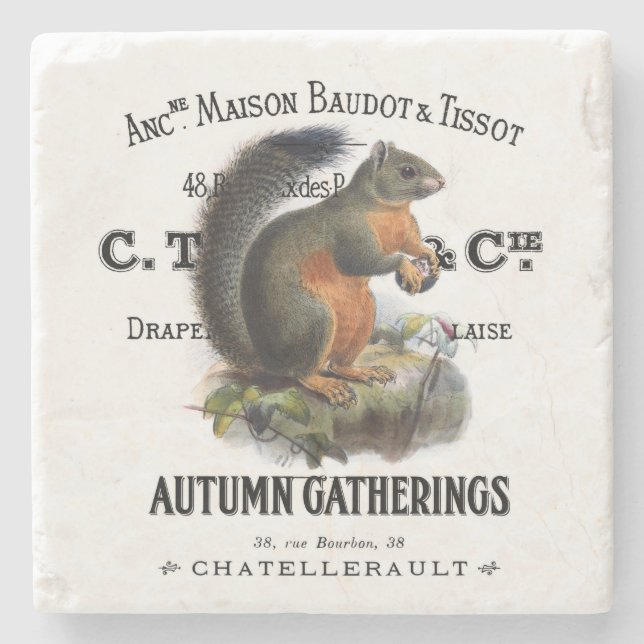 modern vintage fall squirrel stone coaster (Front)
