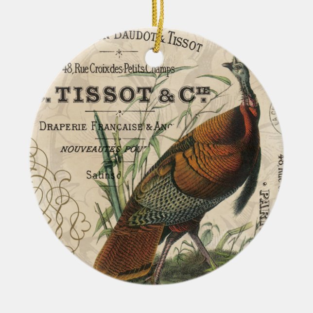 modern vintage fall wild turkey ceramic ornament (Front)