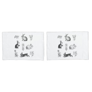 Modern vintage farmhouse Easter rabbits Pillowcase