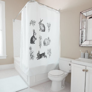 Modern vintage farmhouse Easter rabbits Shower Curtain